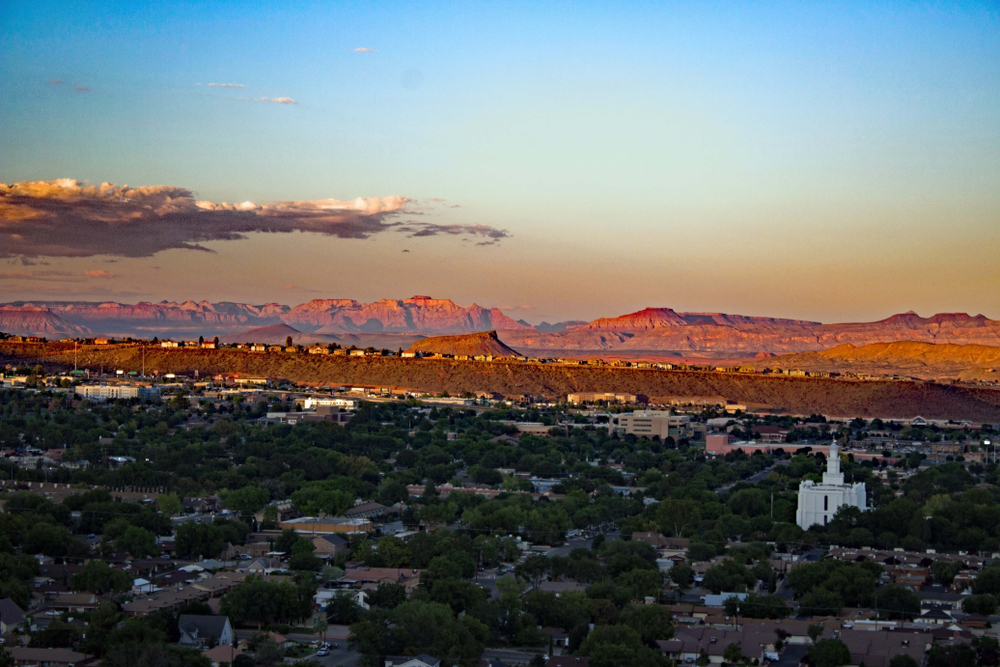 Sunset over the town of St. George, Utah